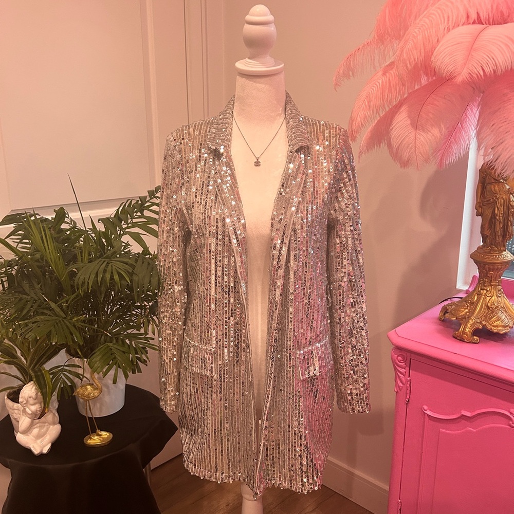 Sparkling Silver Sequin Jacket - image 1
